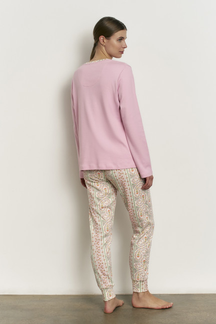 PIJAMA PANTALÓN LARGO PUÑO CON CAMISETA MANGA LARGA 100% ALGODÓN CON ACABADO INTERIOR SUAVE