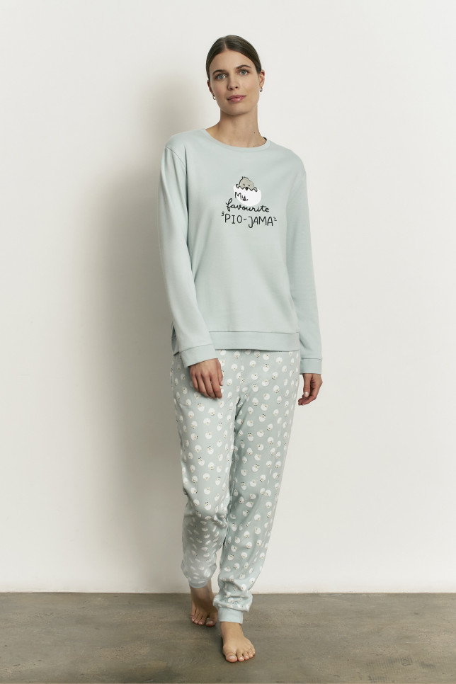 PIJAMA PANTALÓN LARGO PUÑO CON CAMISETA MANGA LARGA 100% ALGODÓN CON ACABADO INTERIOR SUAVE