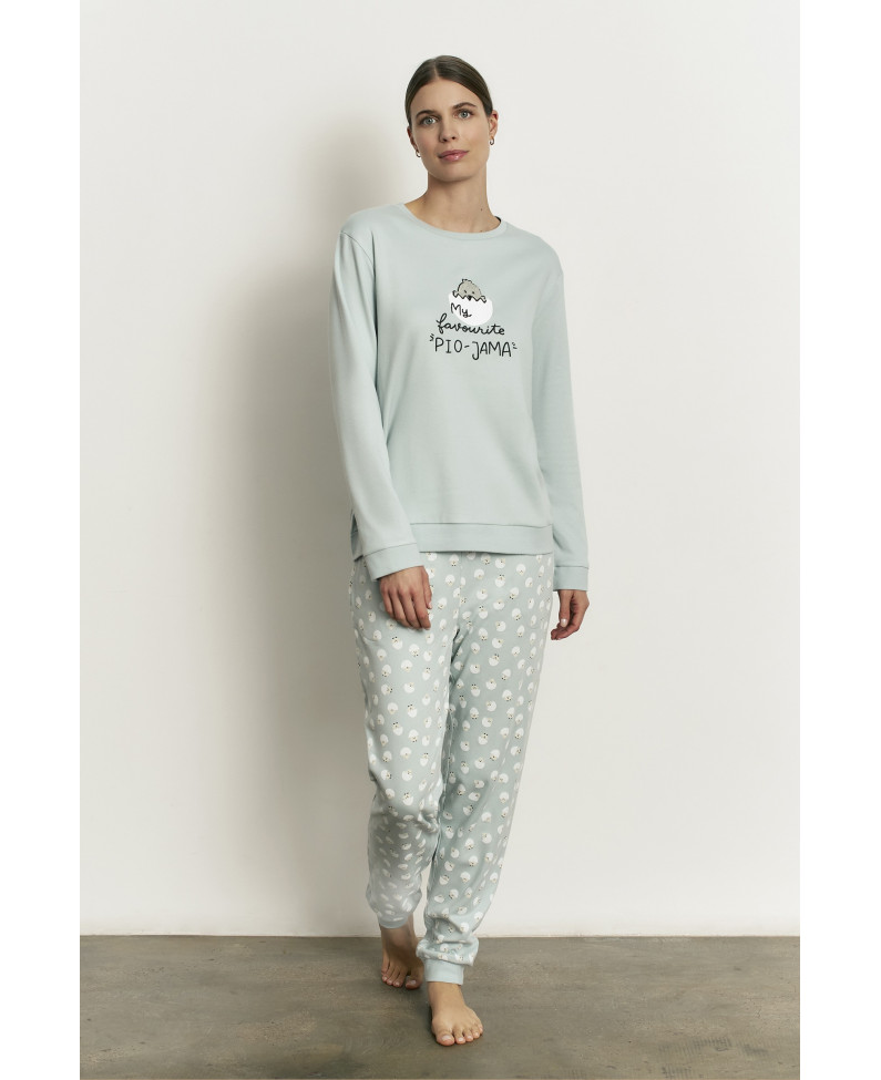 PIJAMA PANTALÓN LARGO PUÑO CON CAMISETA MANGA LARGA 100% ALGODÓN CON ACABADO INTERIOR SUAVE