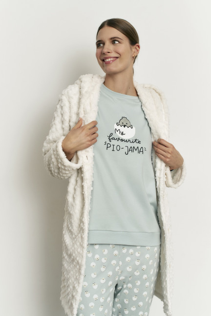 PIJAMA PANTALÓN LARGO PUÑO CON CAMISETA MANGA LARGA 100% ALGODÓN CON ACABADO INTERIOR SUAVE