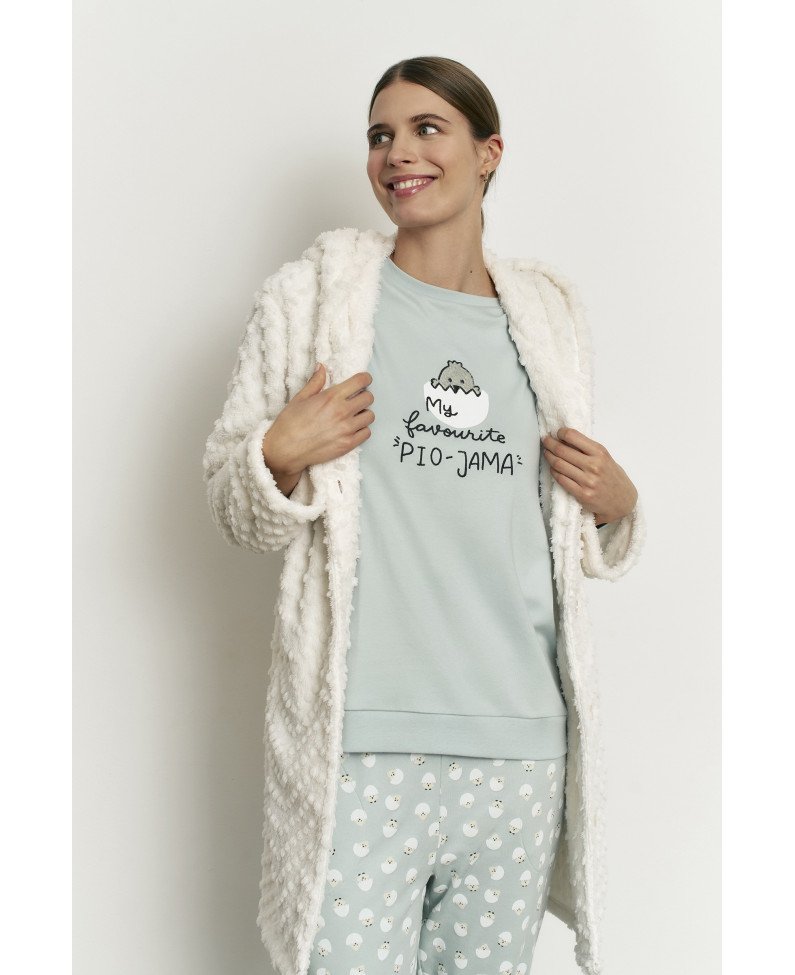 PIJAMA PANTALÓN LARGO PUÑO CON CAMISETA MANGA LARGA 100% ALGODÓN CON ACABADO INTERIOR SUAVE