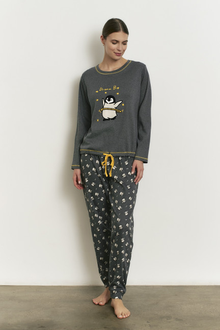 PIJAMA PANTALÓN LARGO PUÑO CON CAMISETA MANGA LARGA ALGODÓN CON ACABADO INTERIOR SUAVE