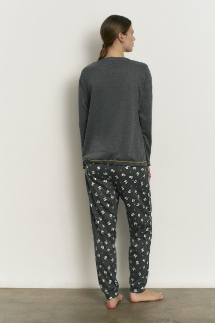 PIJAMA PANTALÓN LARGO PUÑO CON CAMISETA MANGA LARGA ALGODÓN CON ACABADO INTERIOR SUAVE