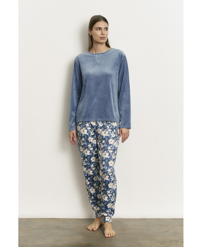 PIJAMA PANTALÓN LARGO PUÑO CON CAMISETA MANGA LARGA REALIZADO EN SUAVE TERCIOPELO ELÁSTICO