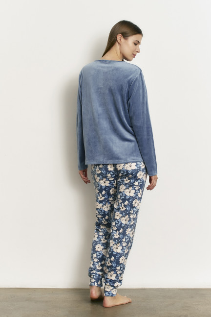 PIJAMA PANTALÓN LARGO PUÑO CON CAMISETA MANGA LARGA REALIZADO EN SUAVE TERCIOPELO ELÁSTICO