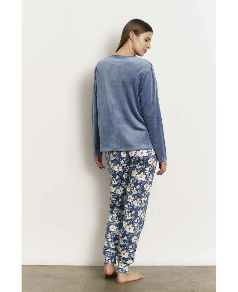 PIJAMA PANTALÓN LARGO PUÑO CON CAMISETA MANGA LARGA REALIZADO EN SUAVE TERCIOPELO ELÁSTICO