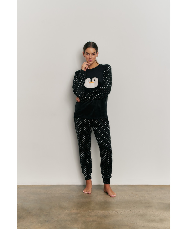 PIJAMA PANTALÓN LARGO PUÑO CON CAMISETA MANGA LARGA REALIZADO EN SUAVE TERCIOPELO ELÁSTICO