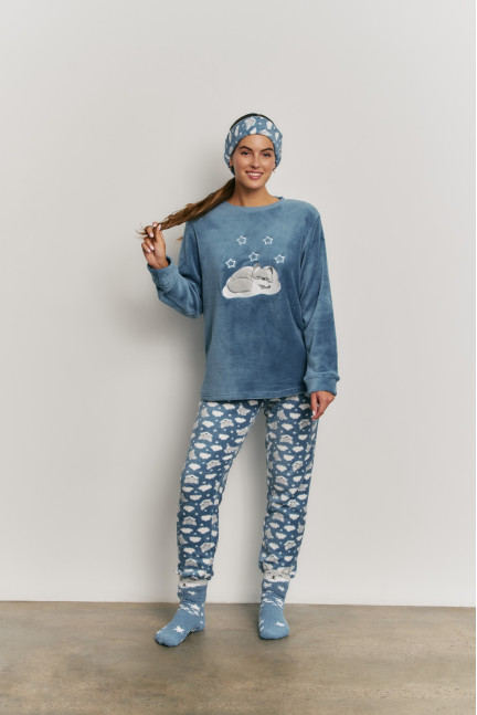 PIJAMA PANTALÓN LARGO Y SUDADERA MANGA LARGA TEJIDO PELUDO. DIADEMA A JUEGO DE REGALO!