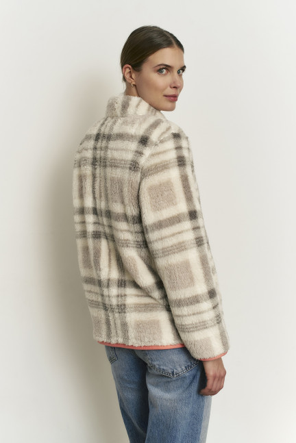 CHAQUETA CON CREMALLERA DE DOBLE APERTURA TEJIDO BORREGUITO ESTAMPADO CUADROS