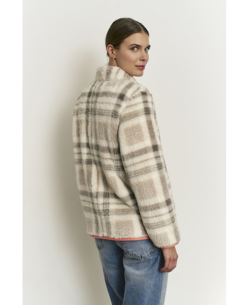 CHAQUETA CON CREMALLERA DE DOBLE APERTURA TEJIDO BORREGUITO ESTAMPADO CUADROS