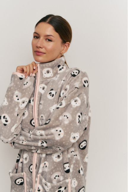 BATA CON CREMALLERA DE DOBLE APERTURA TEJIDO PELUDO ESTAMPADO OSITOS