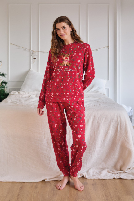 PIJAMA NAVIDEÑO PANTALÓN LARGO PUÑO CON CAMISETA MANGA LARGA  ALGODÓN CON ACABADO INTERIOR MUY SUAVE
