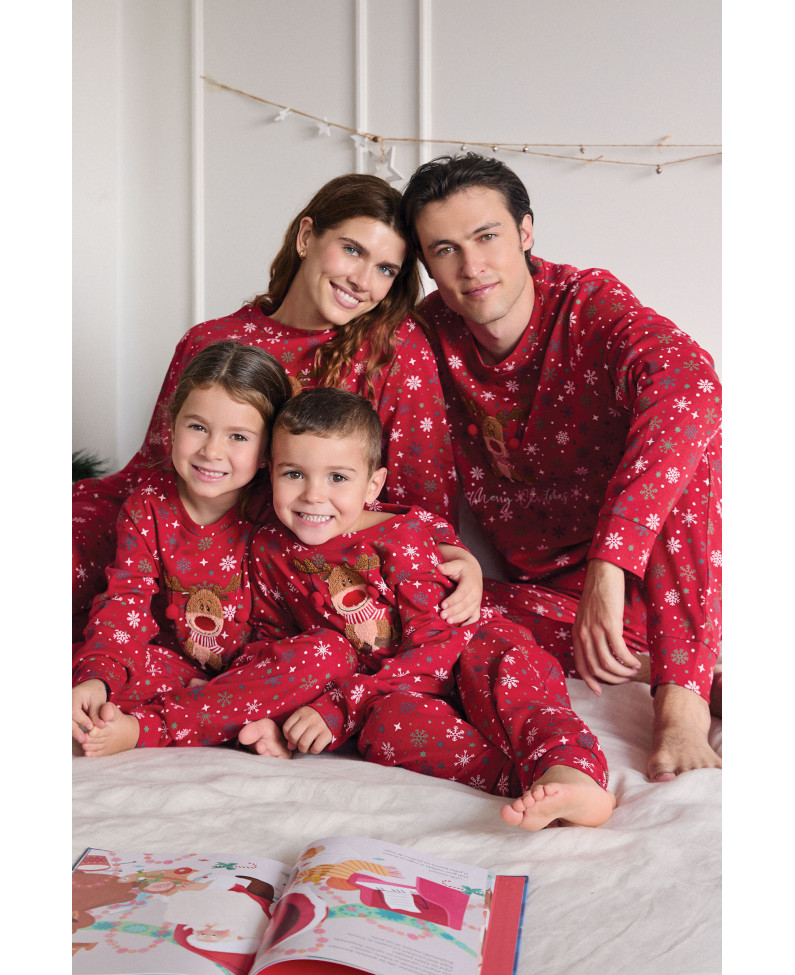 PIJAMA NAVIDEÑO PANTALÓN LARGO PUÑO CON CAMISETA MANGA LARGA  ALGODÓN CON ACABADO INTERIOR MUY SUAVE