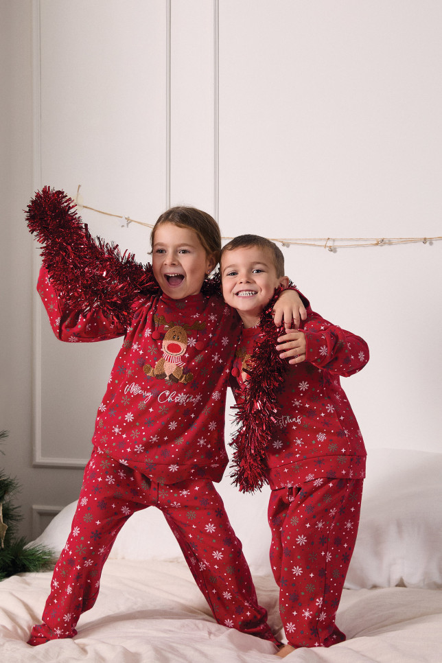 PIJAMA NAVIDEÑO PANTALÓN LARGO PUÑO CON CAMISETA MANGA LARGA ALGODÓN CON ACABADO INTERIOR MUY SUAVE. NIÑO/NIÑA