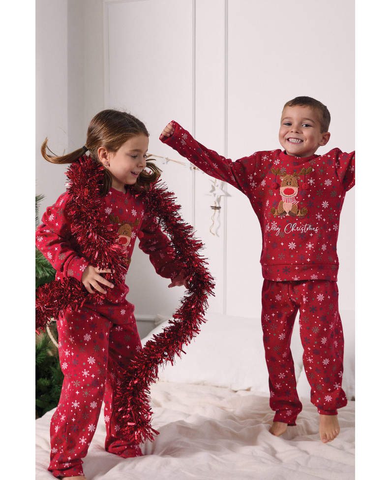 PIJAMA NAVIDEÑO PANTALÓN LARGO PUÑO CON CAMISETA MANGA LARGA ALGODÓN CON ACABADO INTERIOR MUY SUAVE. NIÑO/NIÑA