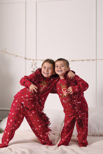PIJAMA NAVIDEÑO PANTALÓN LARGO PUÑO CON CAMISETA MANGA LARGA ALGODÓN CON ACABADO INTERIOR MUY SUAVE. NIÑO/NIÑA