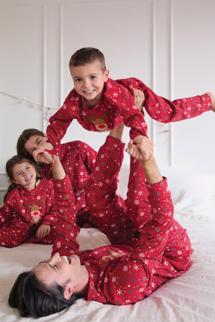 PIJAMA NAVIDEÑO PANTALÓN LARGO PUÑO CON CAMISETA MANGA LARGA ALGODÓN CON ACABADO INTERIOR MUY SUAVE. NIÑO/NIÑA