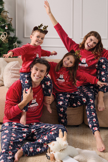 PIJAMA NAVIDEÑO PANTALÓN LARGO PUÑO CON CAMISETA MANGA LARGA REALIZADO EN SUAVE TERCIOPELO ELÁSTICO