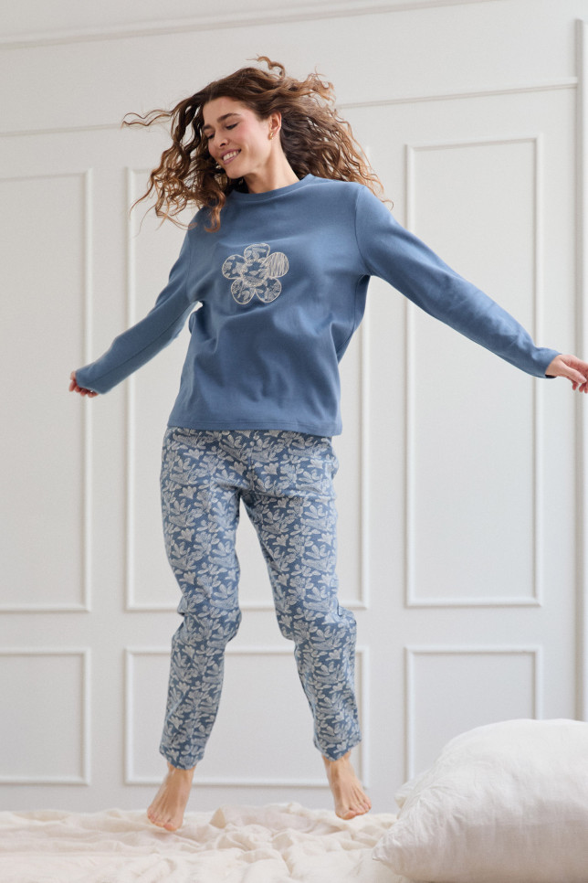 PIJAMA LARGO 100% ALGODÓN CON ACABADO INTERIOR SUAVE FLOR