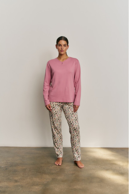 PIJAMA 3 PIEZAS ALGODÓN SUAVE FLOR. BATA TEJIDO PELUDO CON CREMALLERA