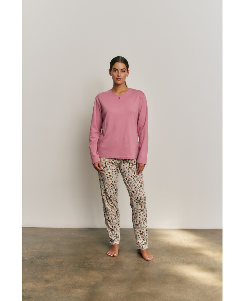 PIJAMA 3 PIEZAS ALGODÓN SUAVE FLOR. BATA TEJIDO PELUDO CON CREMALLERA