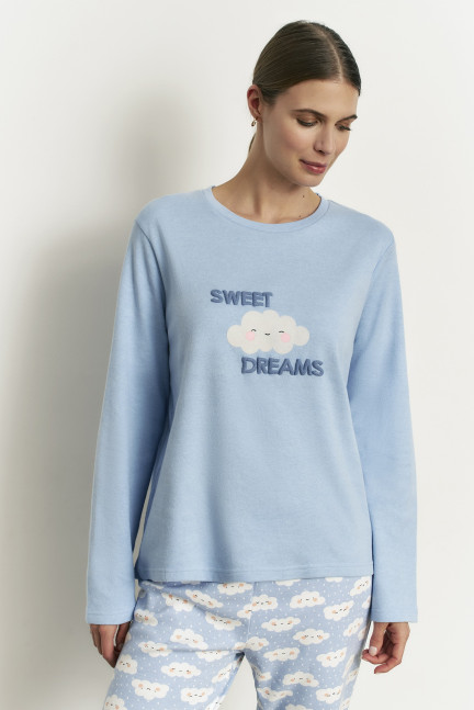 PIJAMA LARGO CON CAMISETA MANGA LARGA  ALGODÓN CON INTERIOR SUAVE DREAMS