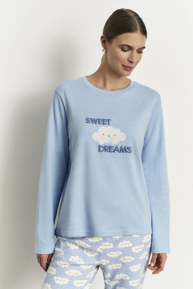 PIJAMA LARGO CON CAMISETA MANGA LARGA  ALGODÓN CON INTERIOR SUAVE DREAMS