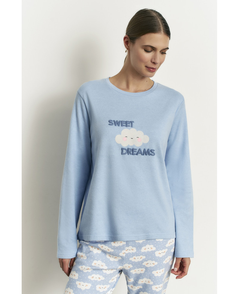 PIJAMA LARGO CON CAMISETA MANGA LARGA  ALGODÓN CON INTERIOR SUAVE DREAMS