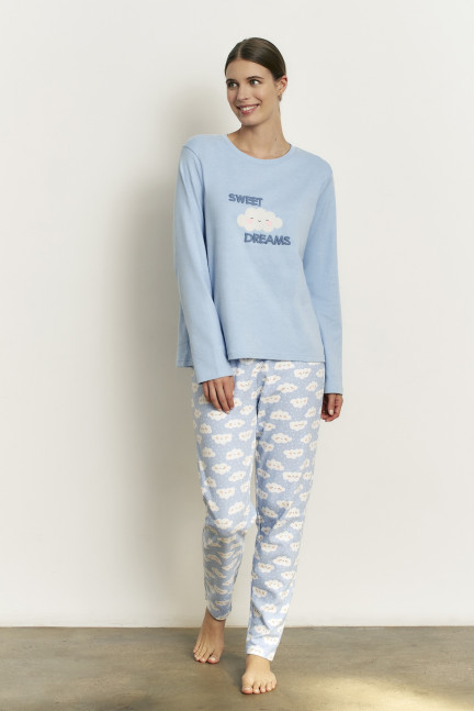 PIJAMA LARGO CON CAMISETA MANGA LARGA  ALGODÓN CON INTERIOR SUAVE DREAMS