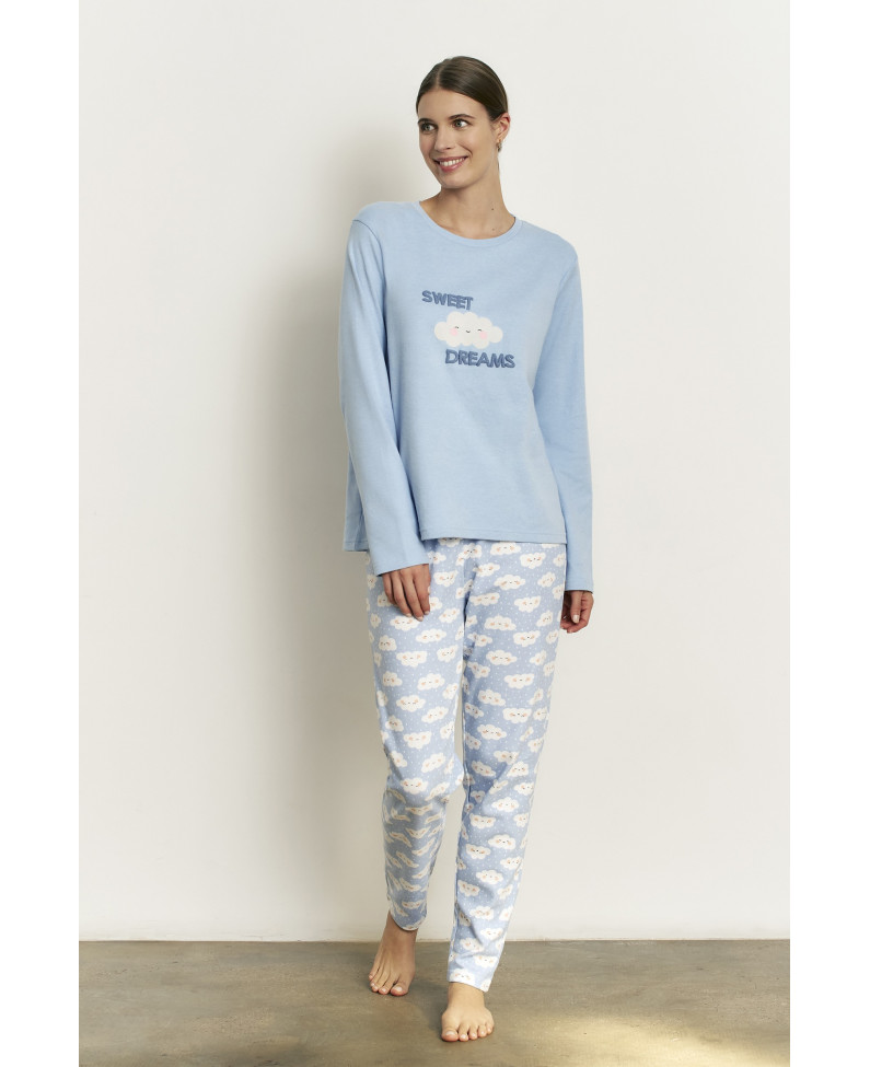 PIJAMA LARGO CON CAMISETA MANGA LARGA  ALGODÓN CON INTERIOR SUAVE DREAMS