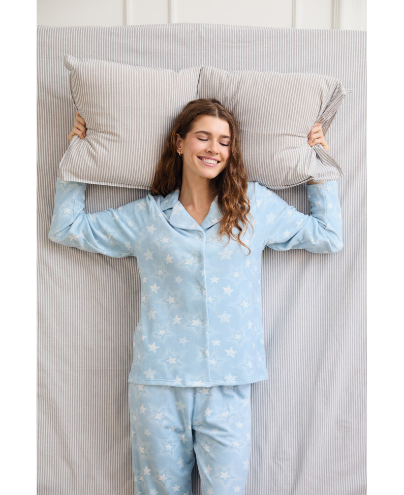PIJAMA ESMOQUIN CAMISETA MANGA LARGA ABIERTA REALIZADO EN SUAVE TERCIOPELO ELÁSTICO STARS