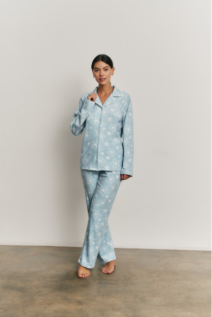 PIJAMA ESMOQUIN CAMISETA MANGA LARGA ABIERTA REALIZADO EN SUAVE TERCIOPELO ELÁSTICO STARS