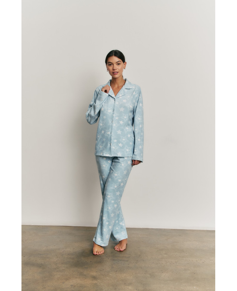 PIJAMA ESMOQUIN CAMISETA MANGA LARGA ABIERTA REALIZADO EN SUAVE TERCIOPELO ELÁSTICO STARS