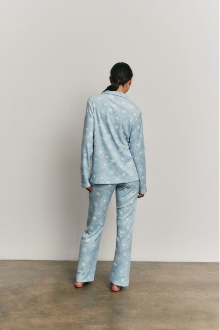 PIJAMA ESMOQUIN CAMISETA MANGA LARGA ABIERTA REALIZADO EN SUAVE TERCIOPELO ELÁSTICO STARS