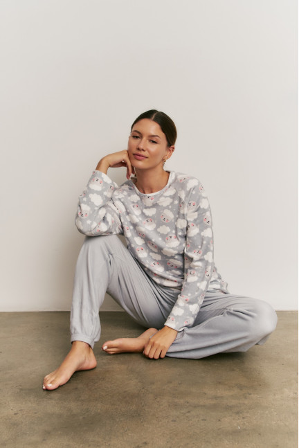 PIJAMA PANTALÓN LARGO PUÑO CON CAMISETA MANGA LARGA REALIZADO EN SUAVE TERCIOPELO ELÁSTICO SHEEP