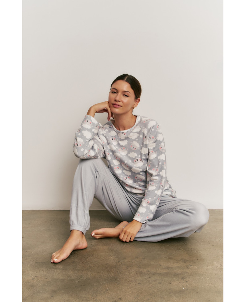 PIJAMA PANTALÓN LARGO PUÑO CON CAMISETA MANGA LARGA REALIZADO EN SUAVE TERCIOPELO ELÁSTICO SHEEP