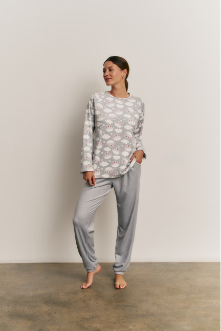 PIJAMA PANTALÓN LARGO PUÑO CON CAMISETA MANGA LARGA REALIZADO EN SUAVE TERCIOPELO ELÁSTICO SHEEP