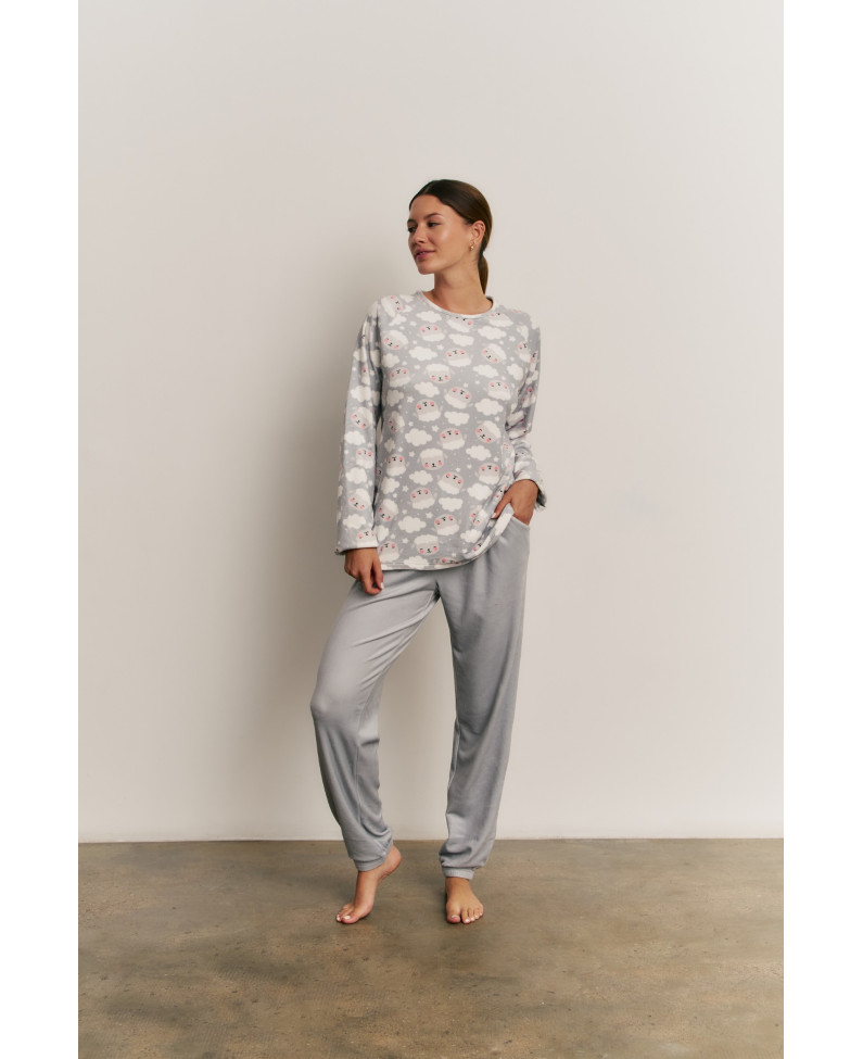 PIJAMA PANTALÓN LARGO PUÑO CON CAMISETA MANGA LARGA REALIZADO EN SUAVE TERCIOPELO ELÁSTICO SHEEP