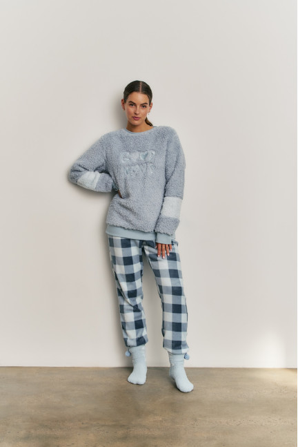 PIJAMA PANTALÓN TEJIDO PELUDO Y SUDADERA TEJIDO BORREGUITO GOOD MOOD