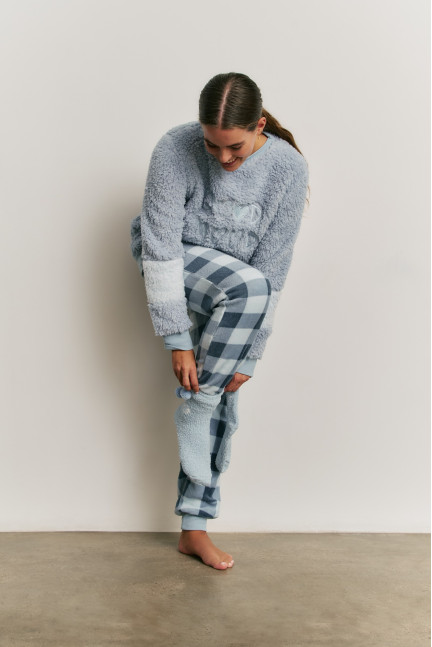 PIJAMA PANTALÓN TEJIDO PELUDO Y SUDADERA TEJIDO BORREGUITO GOOD MOOD