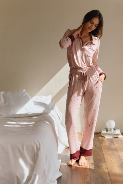 PIJAMA ESMOQUIN PANTALÓN LARGO CON CAMISETA MANGA LARGA VISCOSA