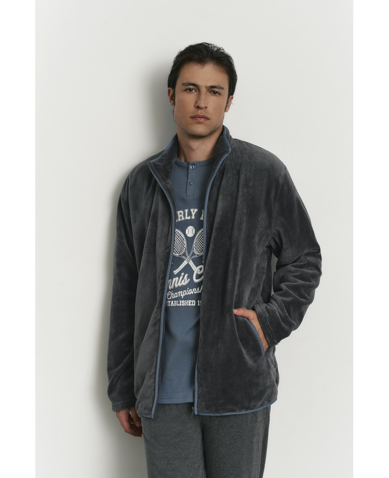 PIJAMA 3 PIEZAS ALGODÓN. CHAQUETA TEJIDO PELUDO CON CREMALLERA TENNIS