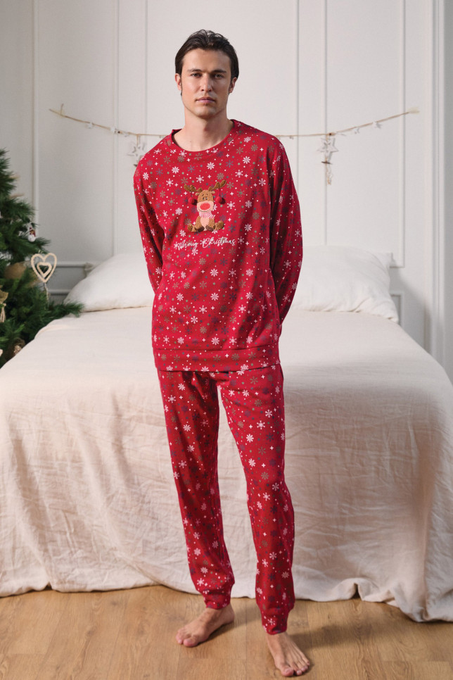 PIJAMA NAVIDEÑO LARGO ALGODÓN CON ACABADO INTERIOR MUY SUAVE RENO
