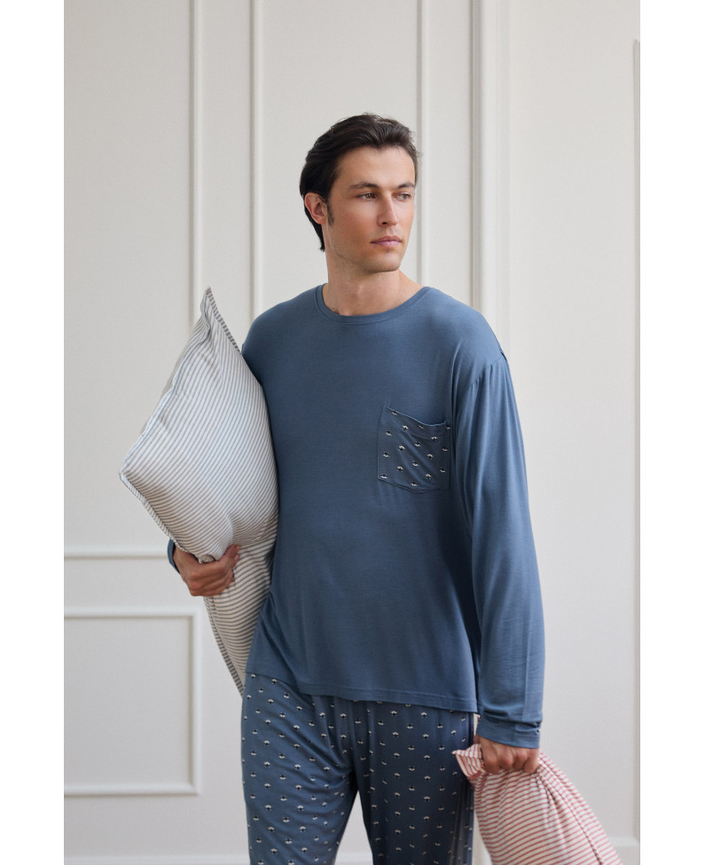 PIJAMA PANTALÓN LARGO PUÑO CON CAMISETA MANGA LARGA TEJIDO VISCOSA FOX