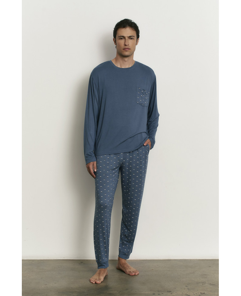 PIJAMA PANTALÓN LARGO PUÑO CON CAMISETA MANGA LARGA TEJIDO VISCOSA FOX