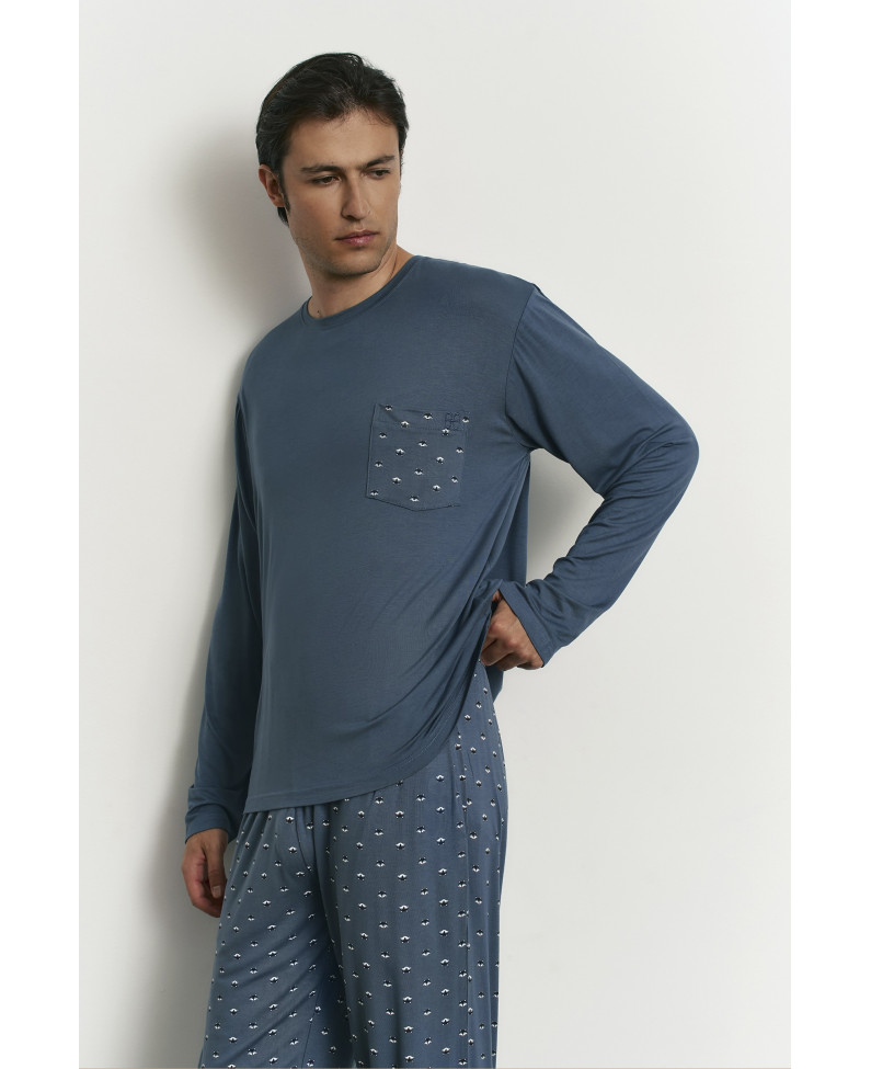 PIJAMA PANTALÓN LARGO PUÑO CON CAMISETA MANGA LARGA TEJIDO VISCOSA FOX