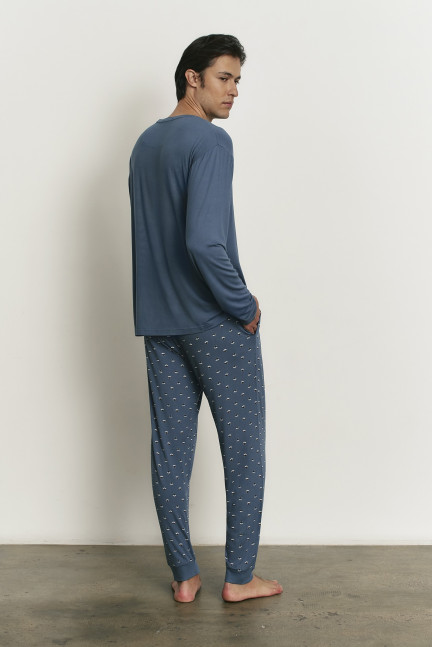 PIJAMA PANTALÓN LARGO PUÑO CON CAMISETA MANGA LARGA TEJIDO VISCOSA FOX