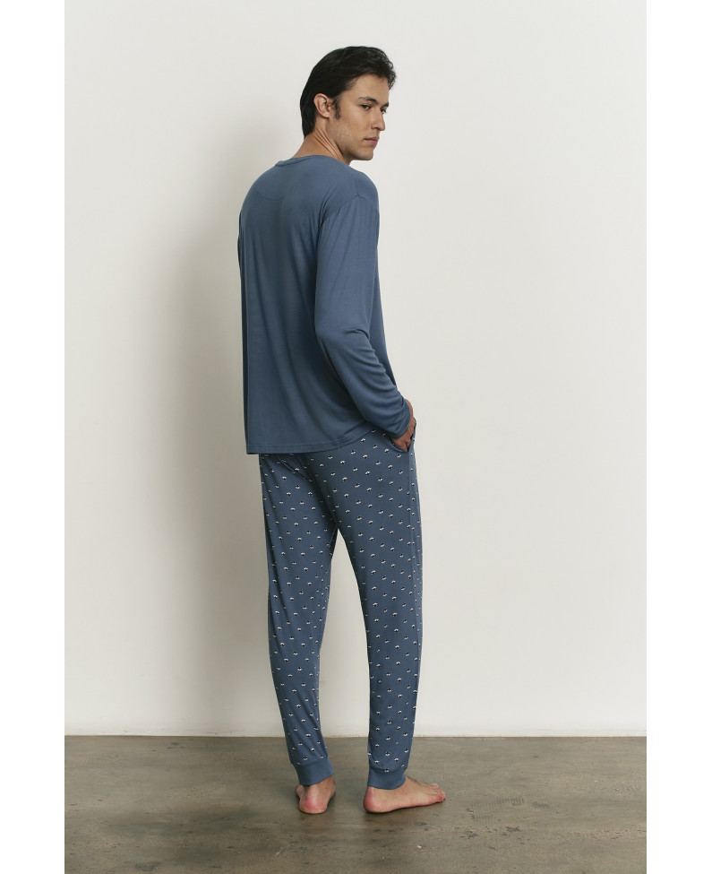 PIJAMA PANTALÓN LARGO PUÑO CON CAMISETA MANGA LARGA TEJIDO VISCOSA FOX