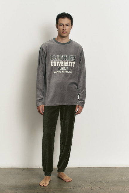 PIJAMA  LARGO MANGA LARGA TEJIDO COTTON VELVET UNIVERSITY