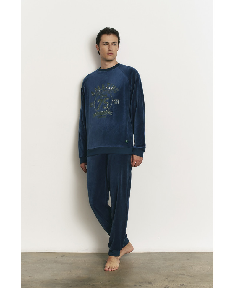 PIJAMA PANTALÓN LARGO PUÑO CON CAMISETA MANGA LARGA TEJIDO COTTON VELVET AMAZING